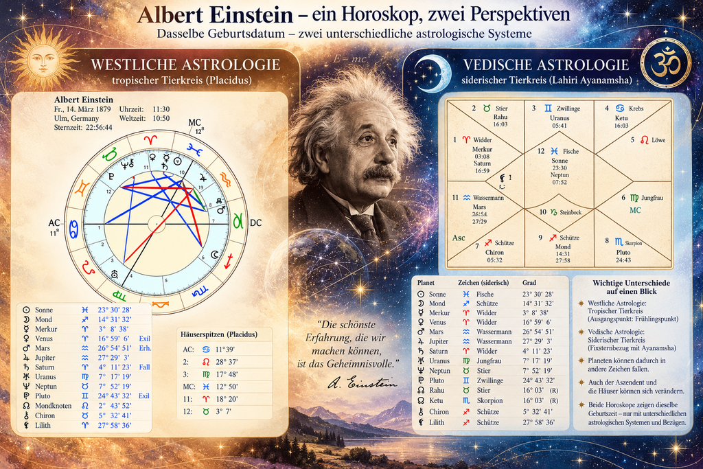 Grafik - Vergleich beider Perspektiven - Horoskop Albert Einstein